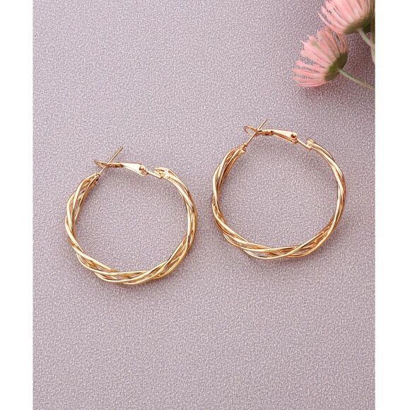 Gold Braid Twist Hoop Earrings Lightweight Stylish Swirl Classic Fashion Jewelry - Picture 2 of 4